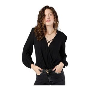 Band of the Free Hallie Long Sleeve Black V-Neck Crossover Blouse New M